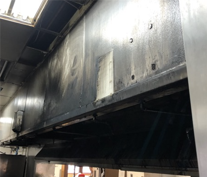 Fire damage in commercial kitchen.
